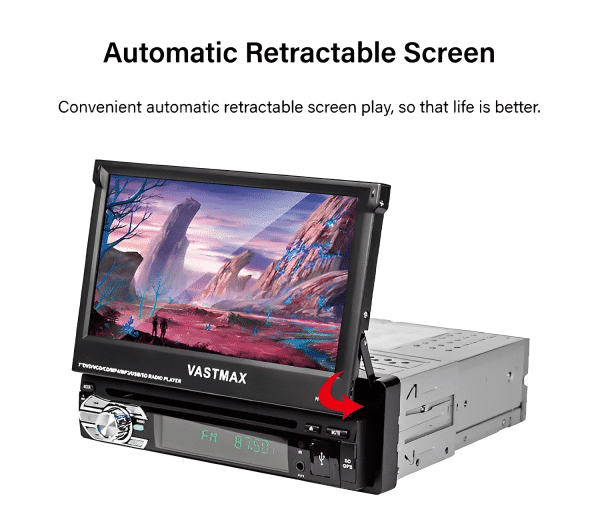 Retractable Car LCD Touch Screen Navigation Player with Reversed Camera allows superior voice assist control , music, GPS navigation, calls Etc