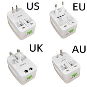 This Universal Power Plug Adapter has US/EU/AU/UK plugs. With this, when travelling you do not need to worry about non-compatible abroad sockets.