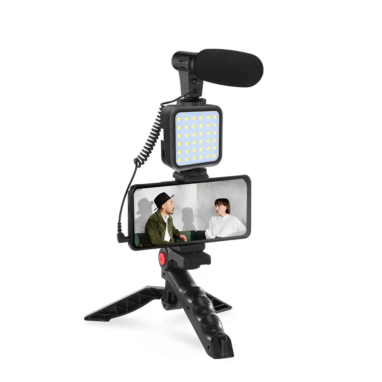 A complete vlogging kit designed specifically for hassle-free, high-quality audio and video recording to a smartphone with a Lightning port.