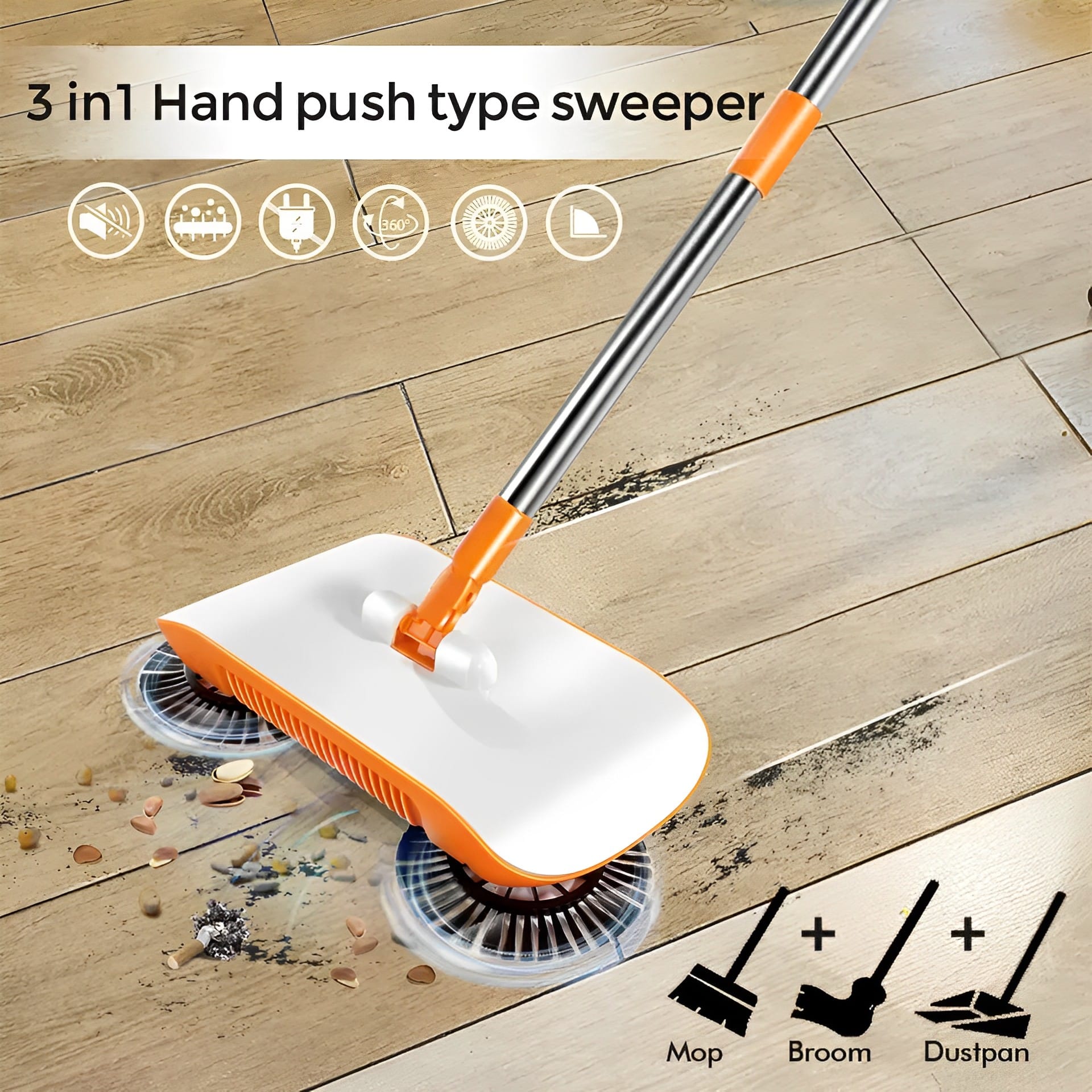 This Hand-Push Rotating Floor Sweeper is great at picking everything up and definitely easier than getting the vacuum cleaner out all the time.