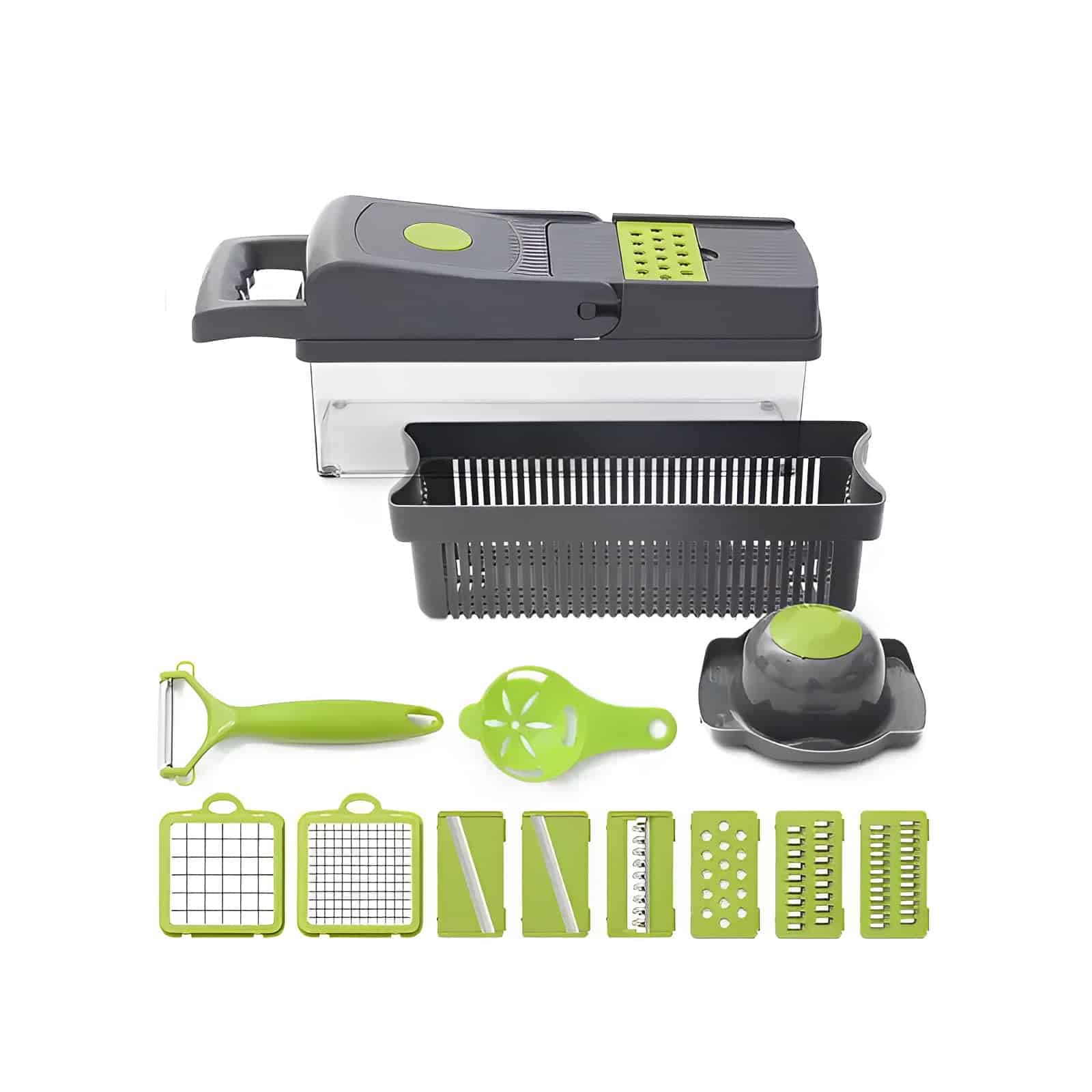Chop, Dice, Slice or Grate with the most sought after 10-in-1 Vegetable Slicer.
