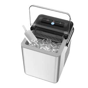This super-fast freezing portable ice cube maker produces ice cubes in as little as six minutes. It can make up to 26 lbs. ice cubes in less than 24 hours.